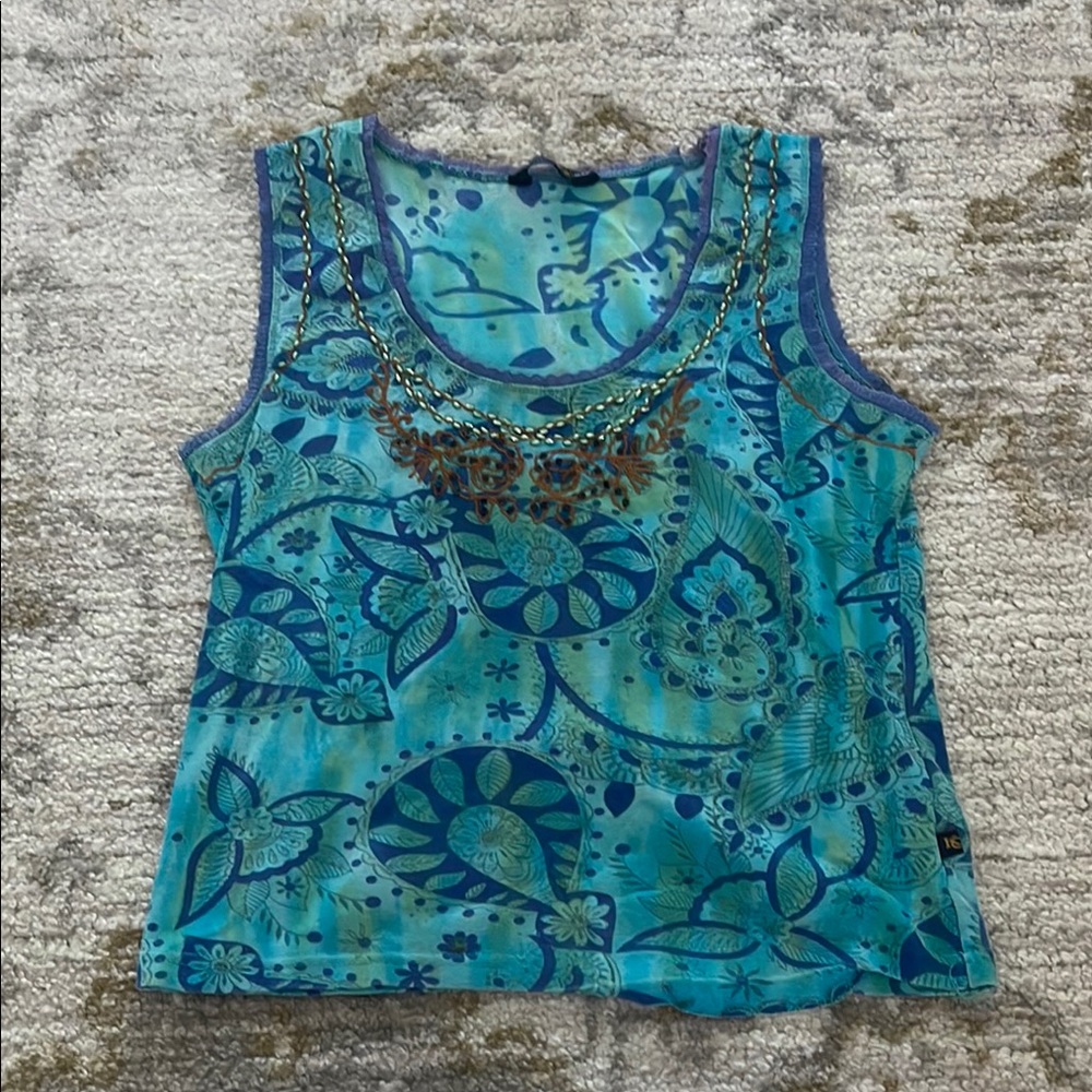 Floral Blue Sleeveless Top